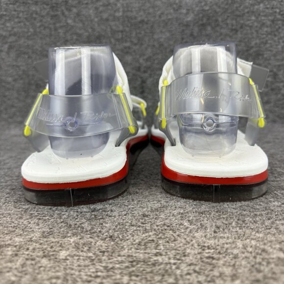 ✅Melissa Papete Rider Sport Sandals Womens 8 Rubber Hook & Loop White/Yellow/Red - Picture 7 of 10